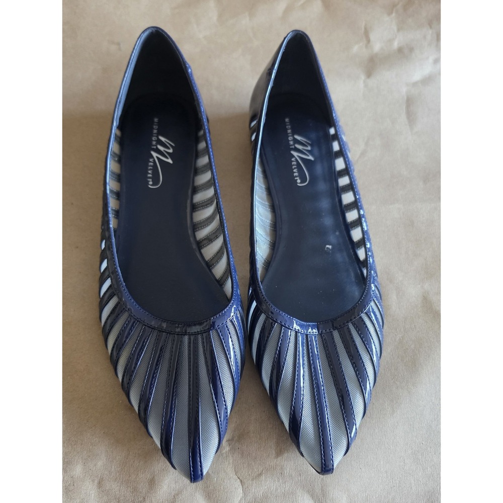 Midnight Velvet Women Flats Size 11M Blue Striped Slip-On Pointy Shoes